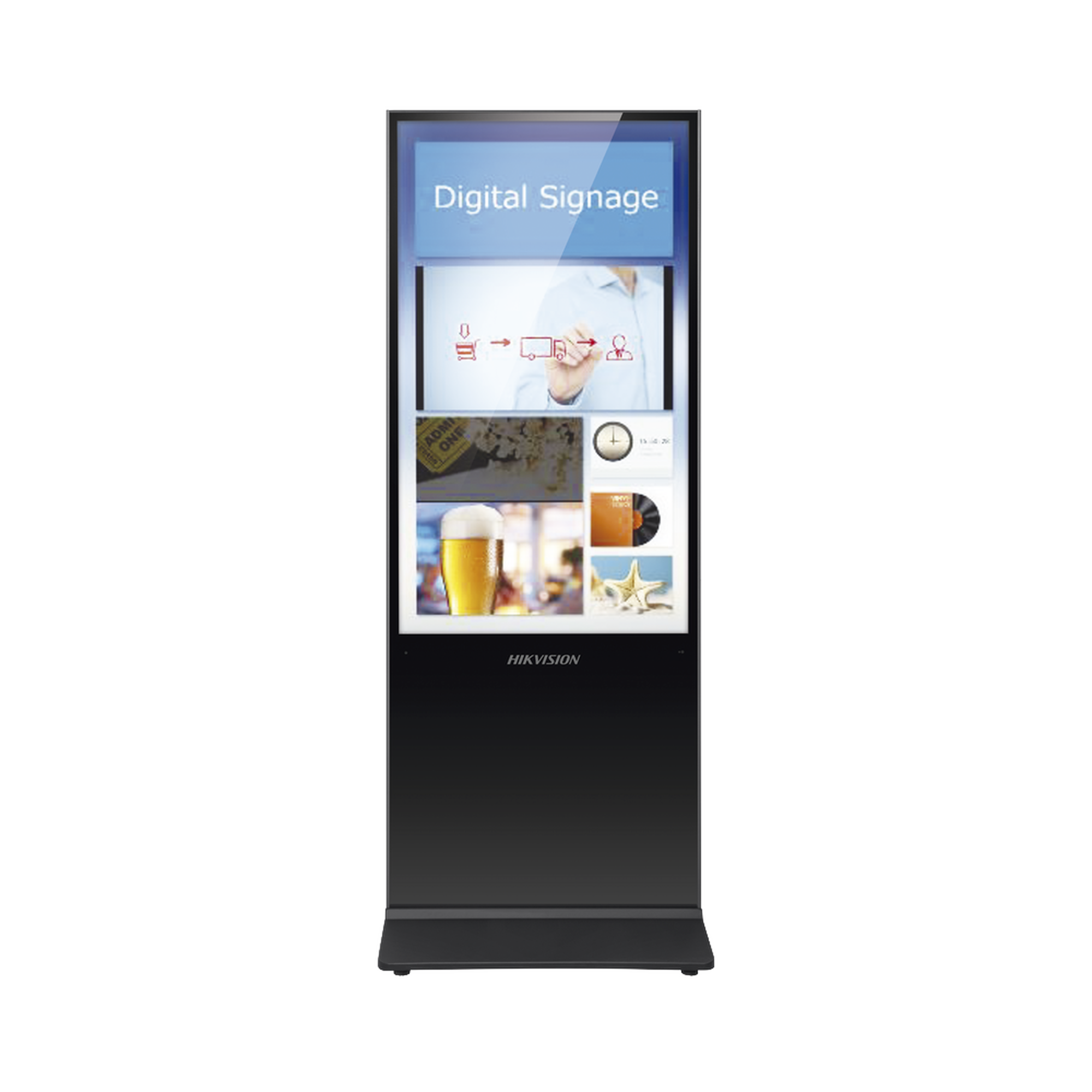 DS-D6055UL-B/S(IN)|Pantalla de 55" 4K para Publicidad Digital / Base para Piso (Totem) / Puertos USB / Entrada de Video HDMI y VGA / WiFi / Altavoz Integrada